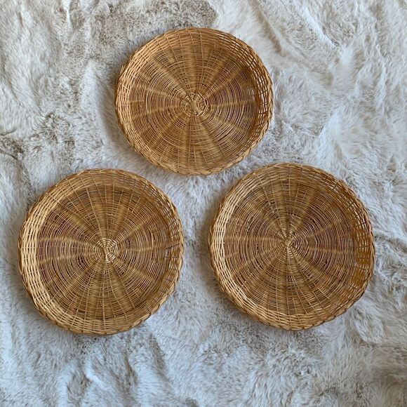 Bohemian Rattan Home Boho Hanging Wall Art Wicker Placemats (Set of 3)‎ - Picture 1 of 5
